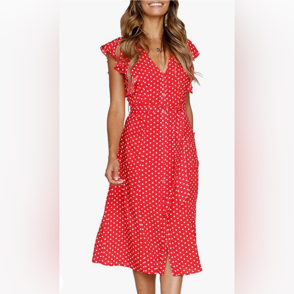Polka Dot Fluttered Sleeve Dress